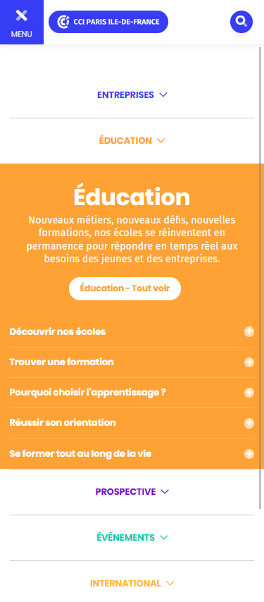 Responsive du site web CCI PARIS IDF