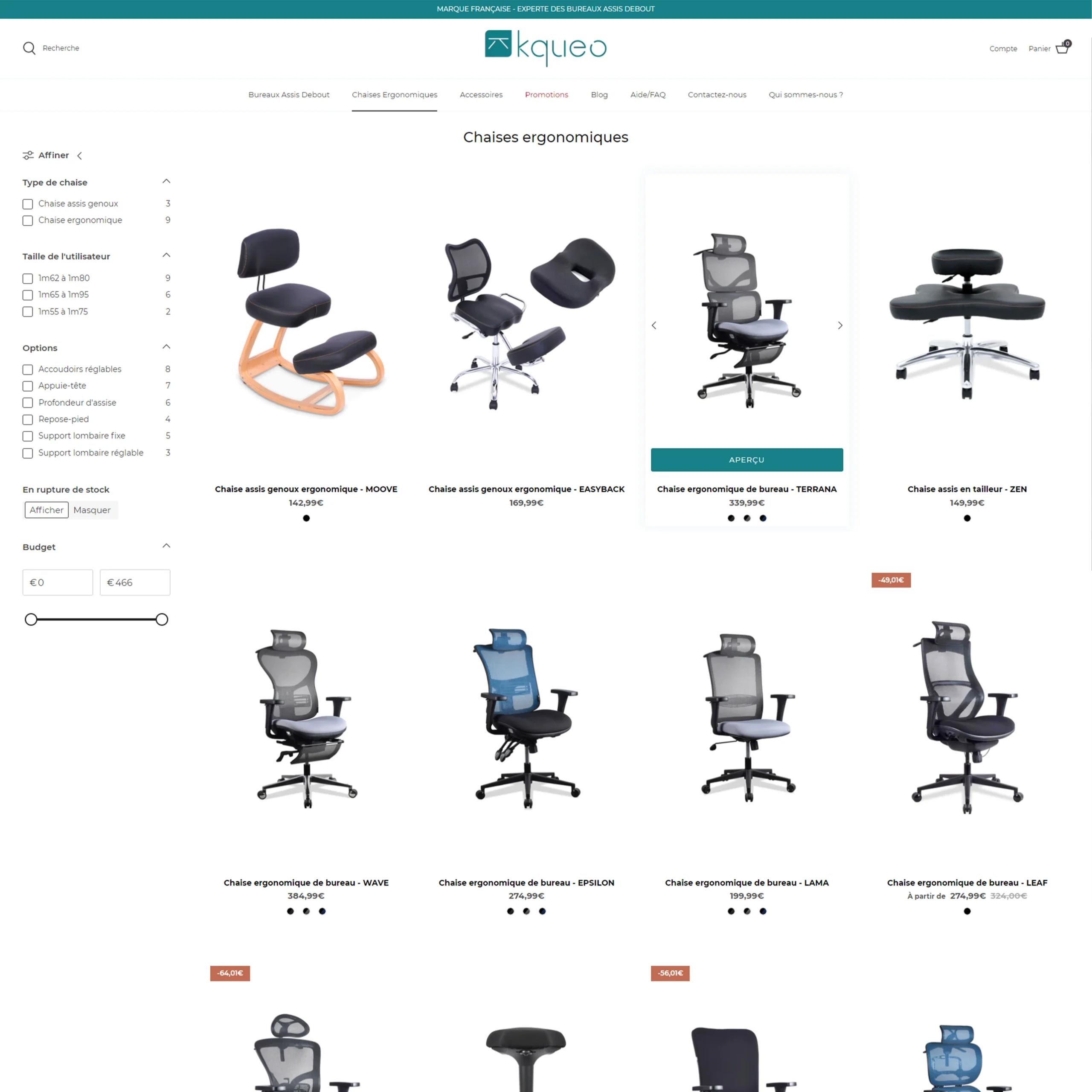 Page d'accueil du site web Kqueo