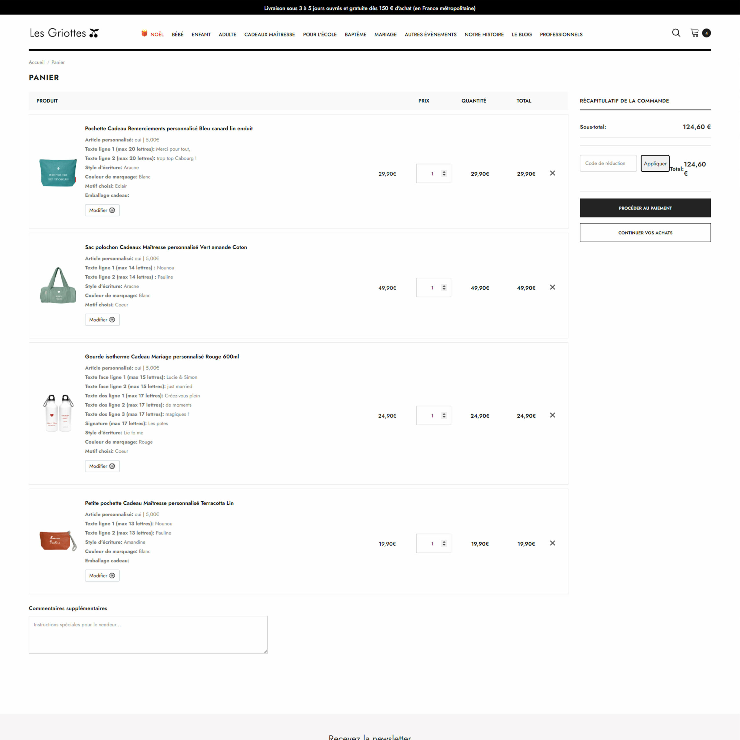 Panier du site web Ajicreative