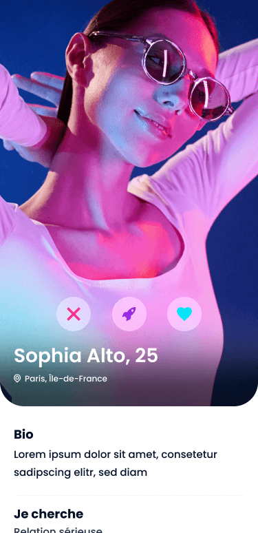 Page de profil de l'application Sheedn