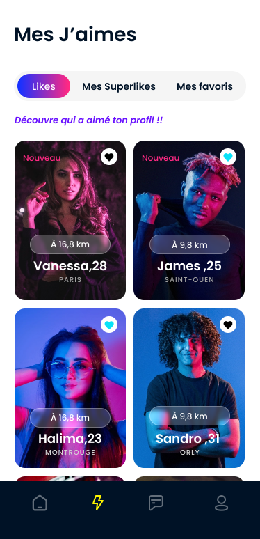 Page de likes de l'application Sheedn