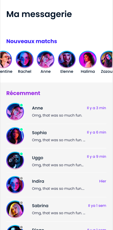 Page messagerie de l'application Sheedn