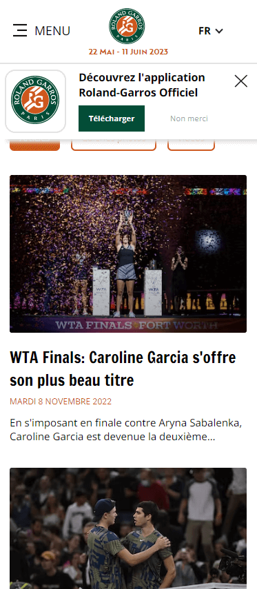 Responsive du site web Roland garros