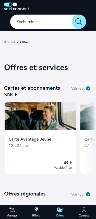 Responsive du site web Sncf Conect