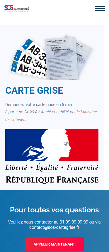 Responsive du site web Sos Cartegrise