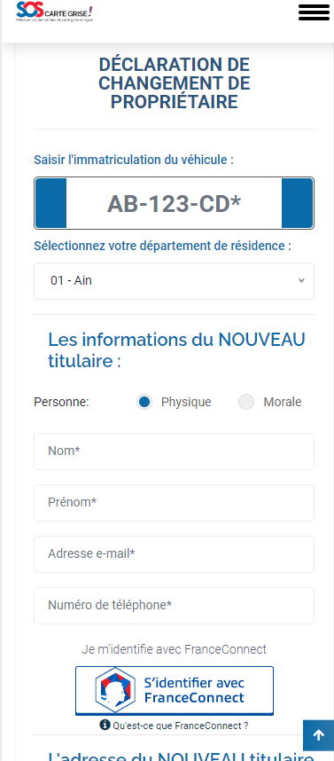 Responsive du site web Sos Cartegrise